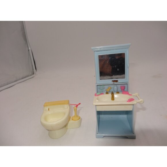 Fisher Price Loving Family Dollhouse Bathroom Lot Toilet and Vanity Sink 2002 - Picture 6 of 11